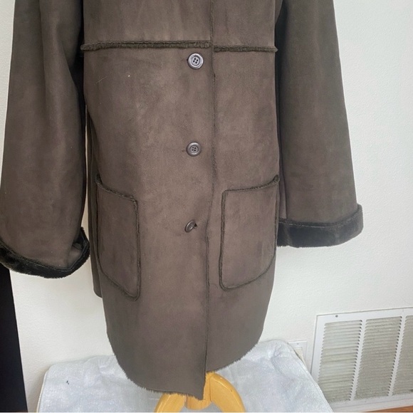 Vintage Venom Women's Brown Sherpa Faux Suede Penny Lane Coat Size XL Streetwear - Picture 6 of 16